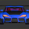 Sleek Blue Sports Car With Large Rear Spoiler Black Accents And Red Details