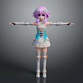 Anime Character Pink Hair Purple Eyes Blue White Dress White Gold Accents Standing Arms Outstretched