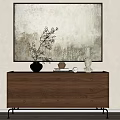 Modern Wooden Sideboard With Drawers Decorative Vase Ornaments And Abstract Wall Art In Living Room
