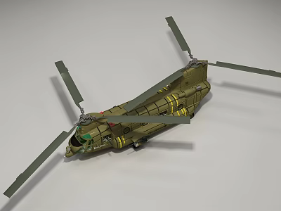 Olive Green Military Transport Helicopter With Dual Rotor Blades And Cargo Bay 3d model