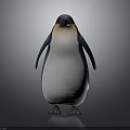 Realistic 3D Penguin Model With Standing Pose Black White Blue Feathers And Orange Eyes