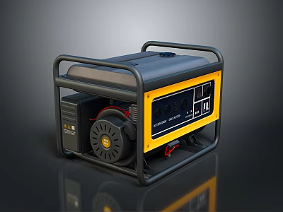 Portable Black Yellow Generator With Control Panel Cooling Fan And Power Supply Features 3d model