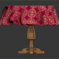 Decorative Red Patterned Tablecloth Covered Round Wooden Base Furniture Table