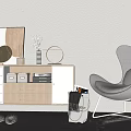 Wooden White Entryway Console Table With Drawers Storage Mirror Plant Gray Chair And Slippers