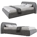Modern Double Bed With Gray Fabric Headboard White Sheets And Throw Blanket 3d model