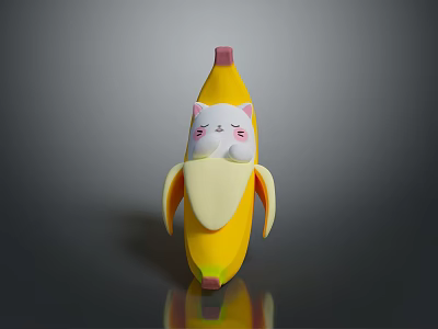 Fun Banana Shaped Kids Furniture With Adorable Cartoon Cat Design 3d model