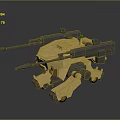 Mechanical Creature Role With Yellow Body Multiple Cannons Green Components And Mechanical Legs 3d model