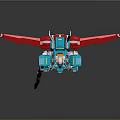 Game And Movie Character Blue Red Winged Robot With Weapon And White Yellow Details