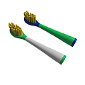 Two Colorful Toothbrushes With Green White Blue Handles And Yellow Bristles