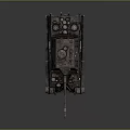 Military Tank with Long Cannon Barrel Tracked Wheels Weathered Armor Surface and Dark Military Paint