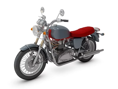 Classic Vintage Motorcycle with Gray Body Red Seat Round Headlight and Side Mirrors 3d model