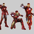 Iron Man Movie Game Character With Three Different Poses Red Gold Armor And Glowing Elements