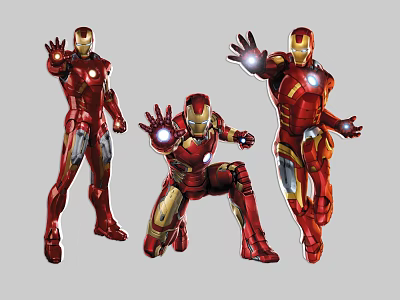 Iron Man Movie Game Character With Three Different Poses Red Gold Armor And Glowing Elements 3d model