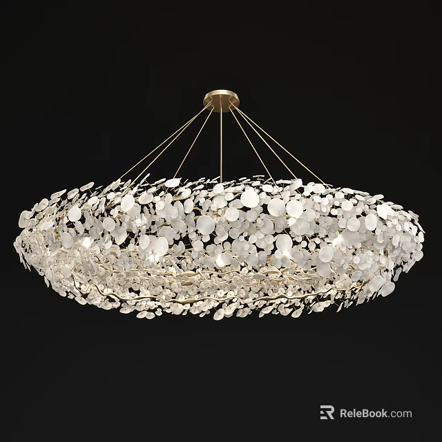 Modern Luxurious Crystal Chandelier With Gold Metal Frame And Disc Shaped Crystals For Elegant Interior 3d model 
