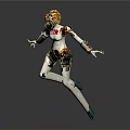 Smart Machine Female Like 3D Model With Golden Hair Red Bow And Dynamic Pose