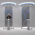 VR Experience Setup With User Wearing Headset And Digital Column Stands 3d model