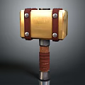 Golden Headed Hammer With Leather Straps Wooden Handle And Metal Shaft
