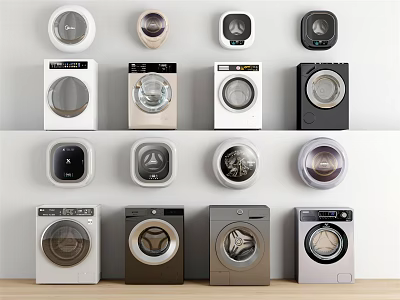 Display of Modern Washing Machines in Various Styles and Different Colors 3d model
