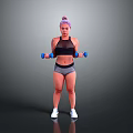Woman Lifting Dumbbells In Black Sports Bra Gray Shorts And White Sneakers