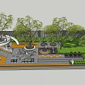 Fun Kids Play Area With Circular Slide Trees And Lush Greenery 3d model