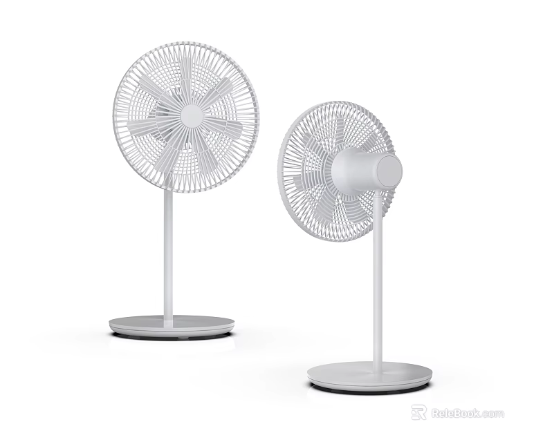 Two White Pedestal Air Cooler Fans With Modern Design And Stable Base 3d model 