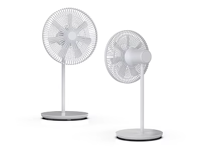 Two White Pedestal Air Cooler Fans With Modern Design And Stable Base 3d model