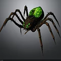 Giant Spider With Glowing Green Body And Brown Spiked Legs And Fangs