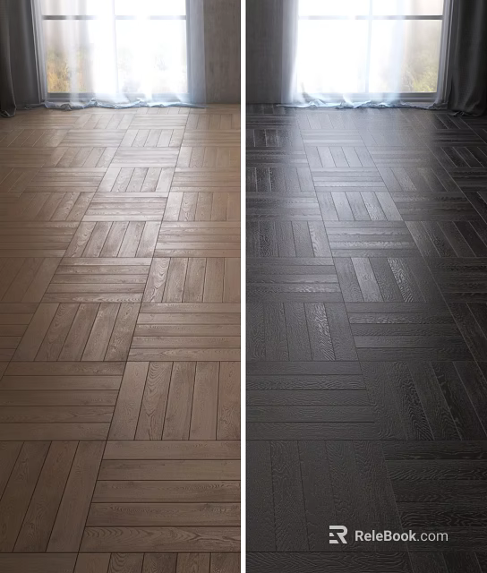 Light Brown and Dark Brown Wooden Flooring with Herringbone Pattern and Natural Texture 3d model 