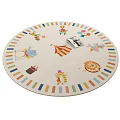 Round Carpet With Circus Clown Elephant Lion And Colorful Stripes Border For Kids Room