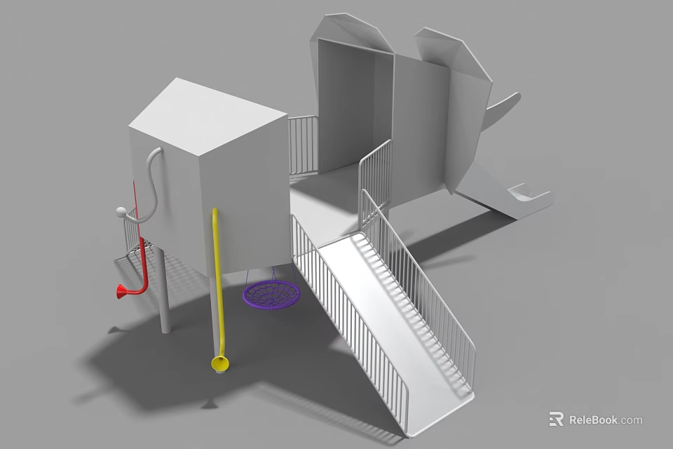 Children's Playground With Slide Stairs Climbing Elements And Modern Structure Design 3d model 