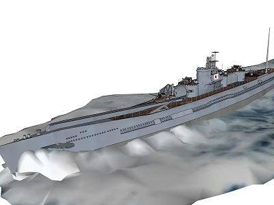 3D Rendered Warship Sailing On The Sea With Detailed Structure And Ocean Waves 3d model