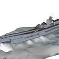 3D Rendered Warship Sailing On The Sea With Detailed Structure And Ocean Waves