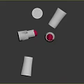 Woman Displaying White Cylindrical Objects With Red Accents On Dark Surface 3d model