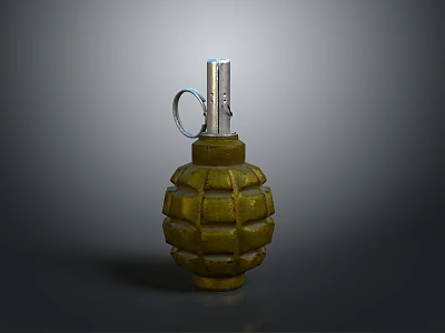 Green Military Grenade With Metal Pin Fuse And Ribbed Surface Design 3d model