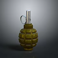 Green Military Grenade With Metal Pin Fuse And Ribbed Surface Design