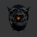 Mechanical Monster Head with Spiked Metal Parts and Glowing Orange Eye 3d model