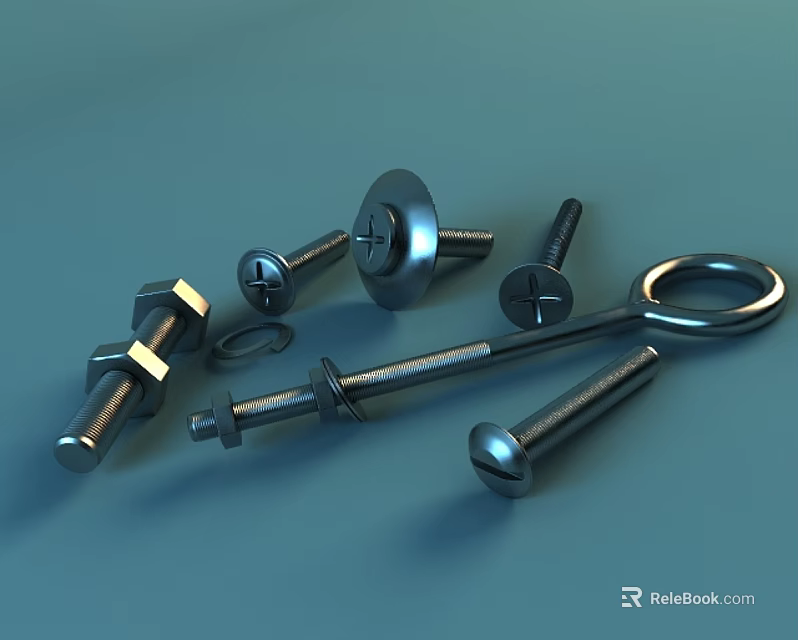 Different Types Of Metal Fasteners Including Bolts Nuts Washers And Screws 3d model 
