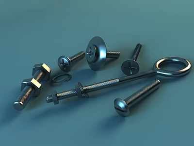 Different Types Of Metal Fasteners Including Bolts Nuts Washers And Screws 3d model