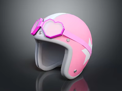 Cute Pink Helmet With Heart Shaped Goggles And White Star Patterns 3d model