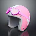 Cute Pink Helmet With Heart Shaped Goggles And White Star Patterns