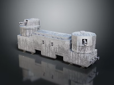 Gray Industrial Mechanical Structure Featuring Cylindrical Parts Wheeled Base And Concrete Texture 3d model