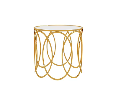 Modern Golden Circular Ring Metal Frame Side Table With White Tabletop 3d model