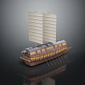 Classic Wooden Sailing Ship Model with Large White Sails and Decorative Hull as Water Transportation