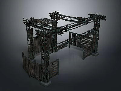 Industrial Metal Frame Scene Component With Wooden Planks Scaffolding And Entrance Structure Details 3d model