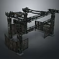Industrial Metal Frame Scene Component With Wooden Planks Scaffolding And Entrance Structure Details