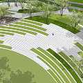Modern Park Landscape With Curved Lawn Steps Trees Pathway And Green Space