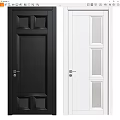 Black And White Hinged Doors With Panel Design And Glass Panels