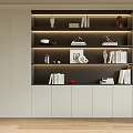 Modern Bookcase With Layered Shelves LED Lighting Books Decorative Sculptures And Storage Cabinets