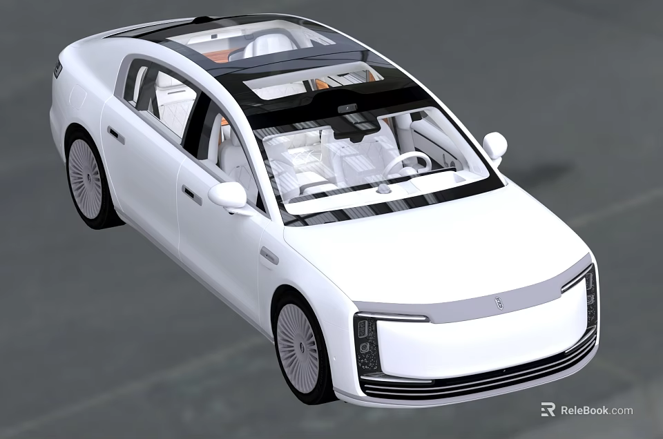 White Modern Electric Car With Panoramic Sunroof Spacious Interior And Front LED Design 3d model 