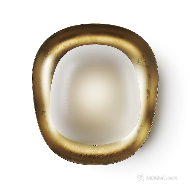 Modern Golden Metallic Wall Light With Textured Surface And White Inner Shade 3d model 